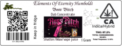 Elements of Eternity Humboldt BOSS BITCH pre-filled Vape cartridge 87% THC 870MG $65 INDICA