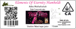 Elements of Eternity Humboldt "ADIOS MOTHAFUCKAH pre-filled Vape cartridge 87% THC 870MG $65